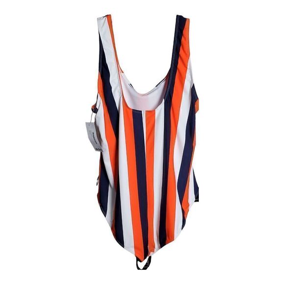 New Boohoo Swimsuit Plus Size 20 One Piece Orange Scoop Back Stripe Pool Beach - Picture 2 of 9